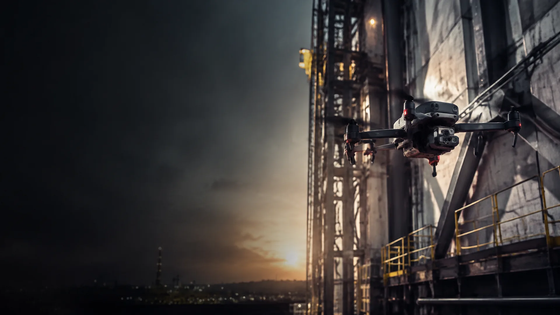 Drone professionnel inspectant une infrastructure industrielle